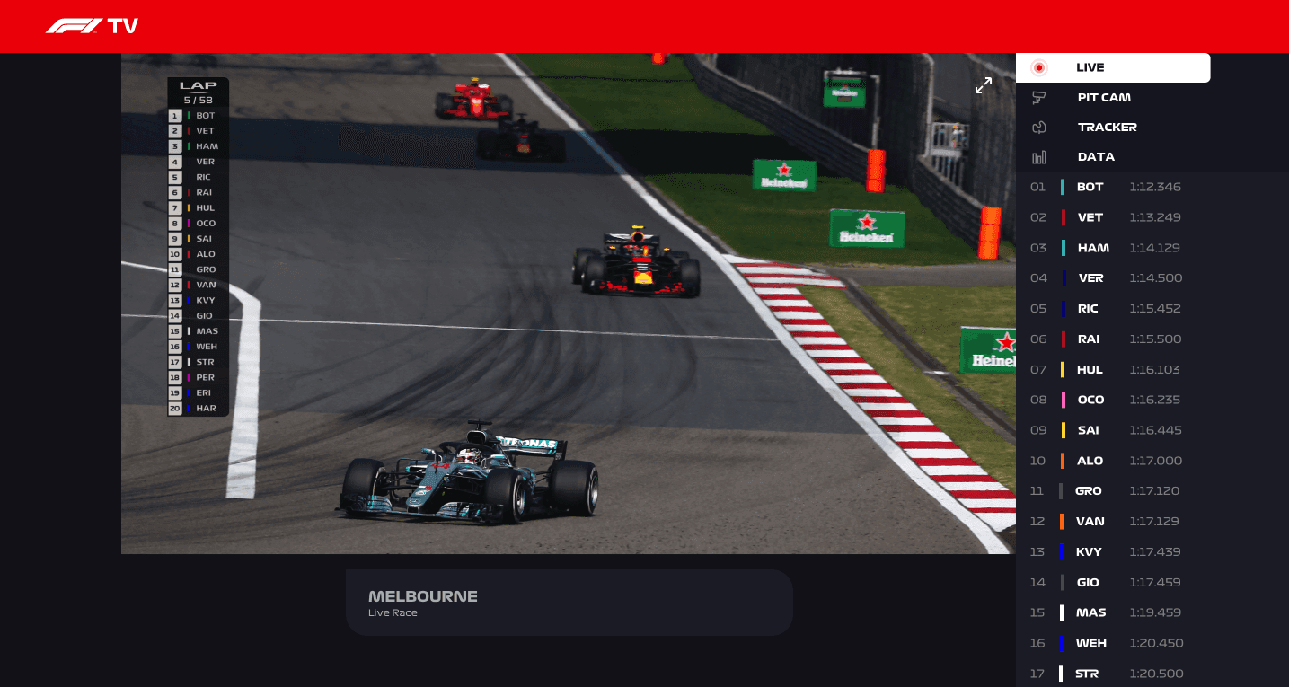 F1TV app leaderboard